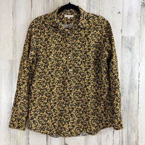 Ann Mashburn Shirt L Corduroy Liberty London Yellow Floral Button Down Popover